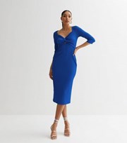 New Look Blue Ribbed Cut Out Twist Midi Dress